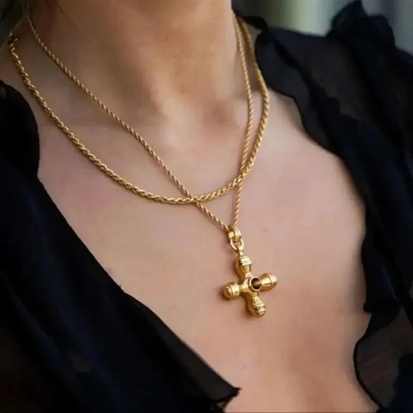 Green Onyx 18KGold Plated Stainless Steel Waterproof  Stone Cross Earrings - Picture 14 of 17